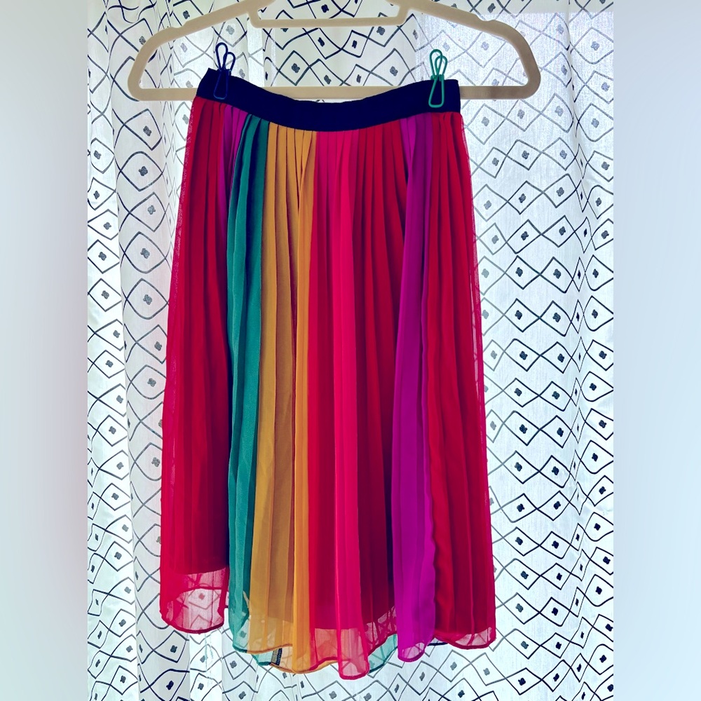 Rainbow midi pleated swing skirt. J Crew 00p
